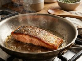 Comece o salmão com a pele voltada para baixo em uma frigideira fria: o método mais crocante